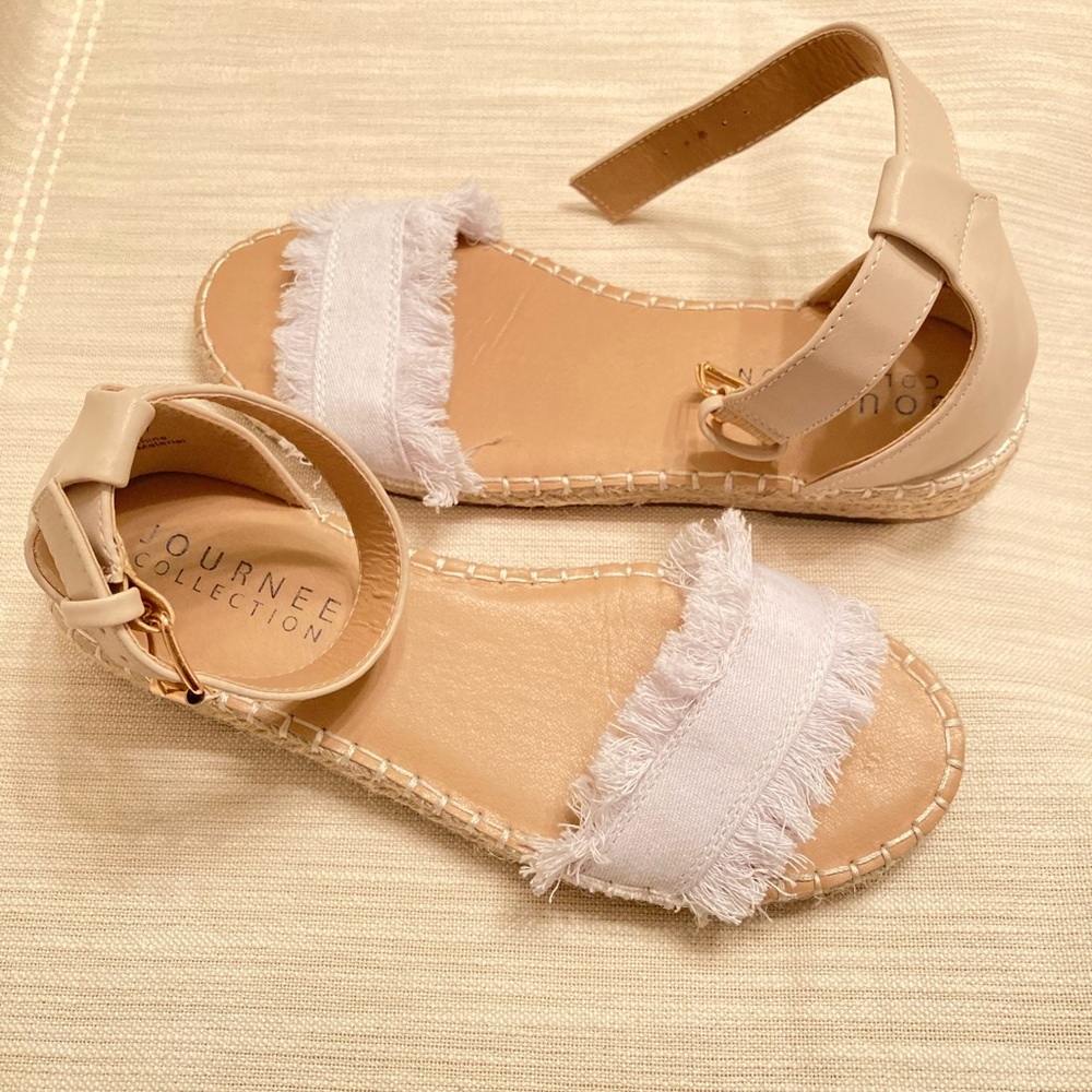 Journee ankle strap white sandals, good condition
